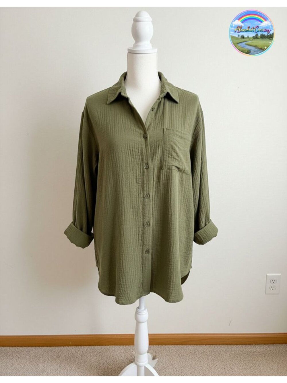 Womens Button Down Shirt Cotton Gauze Long Sleeve Casual V Neck Blouse